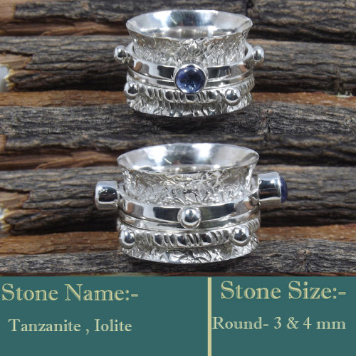 Tanzanite & Iolite Cut K - SDR597-Cut Gemstones 925 Silver Colourful Designer Ring Wholesal