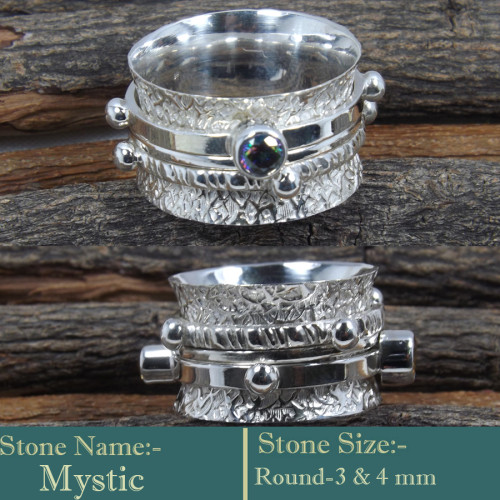 Mystic & Blue Topaz Cut L - SDR597-Cut Gemstones 925 Silver Colourful Designer Ring Wholesal