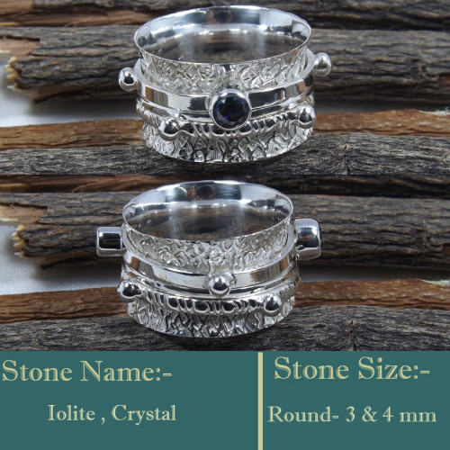 Iolite & Crystal Cut O - SDR597-Cut Gemstones 925 Silver Colourful Designer Ring Wholesal