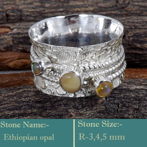 Ethiopian Opal Cab B - SDR596-Awesome 925 Sterling Silver Cab Gemstones Colourful Ring