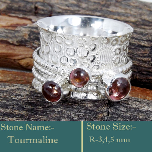 Tourmaline Cab F - SDR596-Awesome 925 Sterling Silver Cab Gemstones Colourful Ring