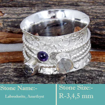Labradorite & Amethyst Cab J - SDR596-Awesome 925 Sterling Silver Cab Gemstones Colourful Ring Labradorite & Amethyst Cab J - SDR596-Awesome 925 Sterling Silver Cab Gemstones Colourful Ring