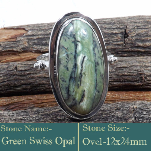 Green Swiss Opal Cab A - RSS842-Soild 925 Sterling Silver Cab Gemstones Colourful Designe