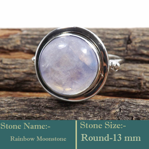 Rainbow Moonstone Cab B - RSS842-Soild 925 Sterling Silver Cab Gemstones Colourful Designe