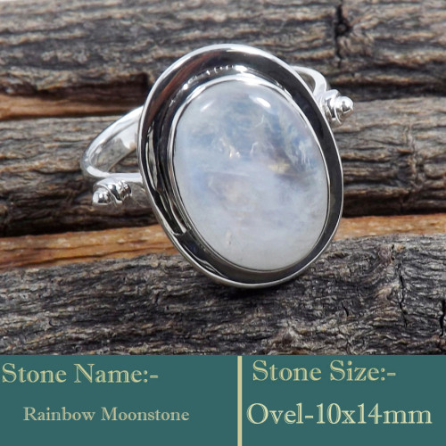 Rainbow Moonstone Cab C - RSS842-Soild 925 Sterling Silver Cab Gemstones Colourful Designe