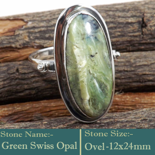 Green Swiss Opal O - RSS842-Soild 925 Sterling Silver Cab Gemstones Colourful Designe