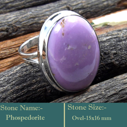 Phosphodrite Cab A - RSS841-Rare Colourful Cab Gemstones 925 Sterling Silver Ring