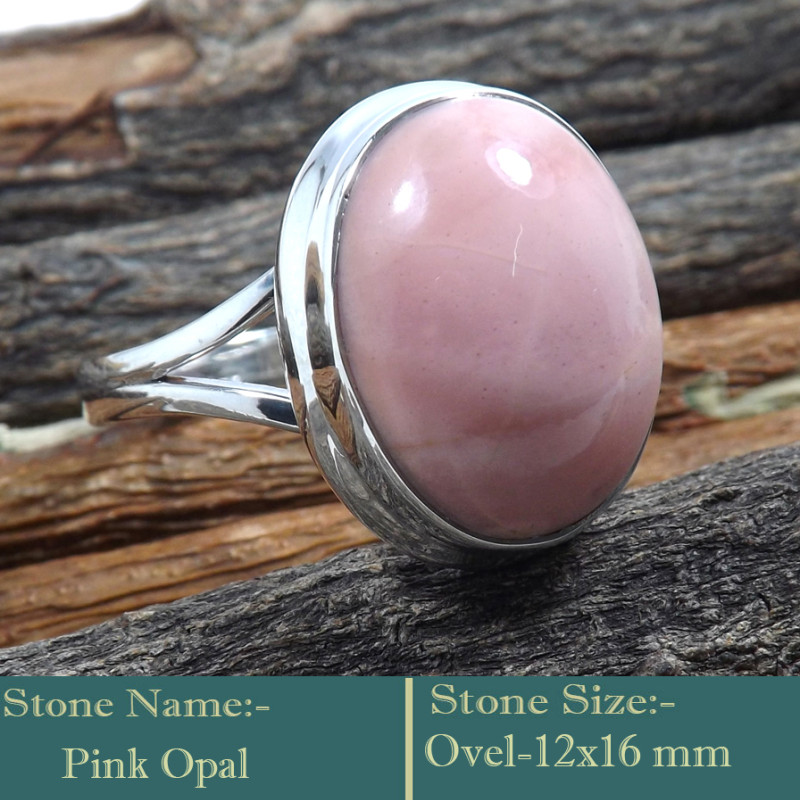 Pink Opal Cab D - RSS841-Rare Colourful Cab Gemstones 925 Sterling Silver Ring