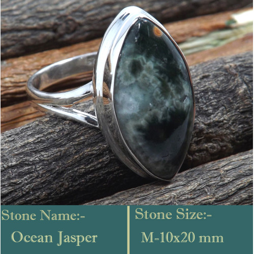 Ocean Jasper Cab F - RSS841-Rare Colourful Cab Gemstones 925 Sterling Silver Ring
