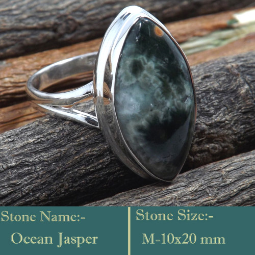 Ocean Jasper Cab F - RSS841-Rare Colourful Cab Gemstones 925 Sterling Silver Ring