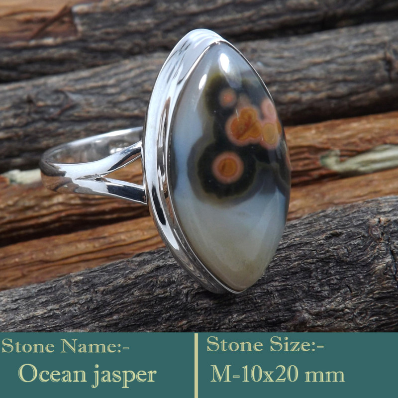 Ocean Jasper Cab G - RSS841-Rare Colourful Cab Gemstones 925 Sterling Silver Ring