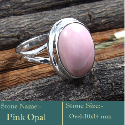 Pink Opal Cab O - RSS841-Rare Colourful Cab Gemstones 925 Sterling Silver Ring