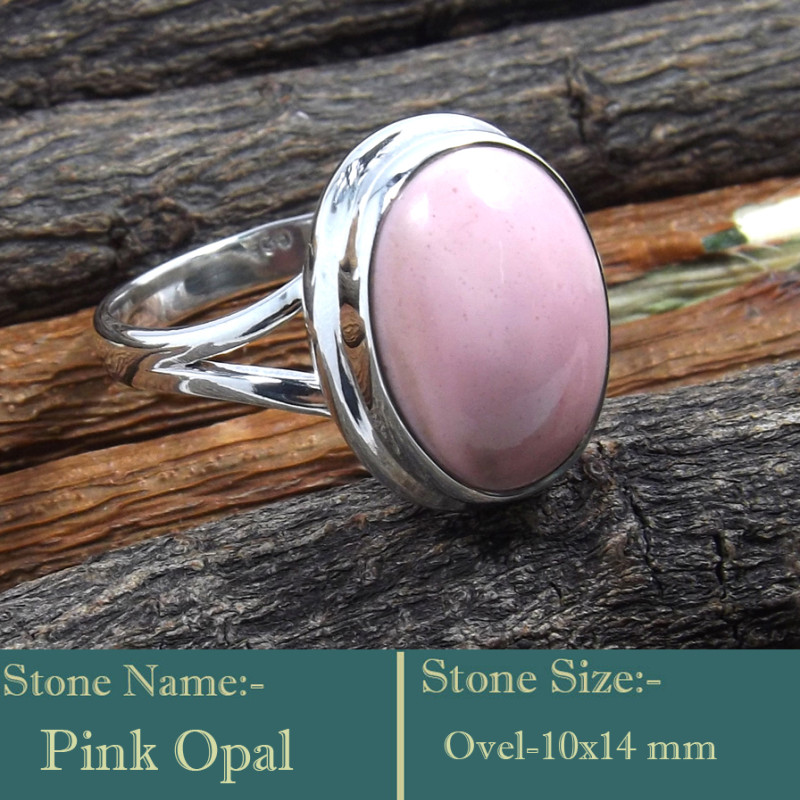 Pink Opal Cab O - RSS841-Rare Colourful Cab Gemstones 925 Sterling Silver Ring