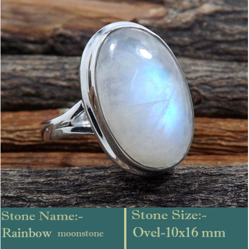 Rainbow Moonstone Cab H - RSS840-925 Silver Cab Gemstones Colourful Designer Ring Wholesal