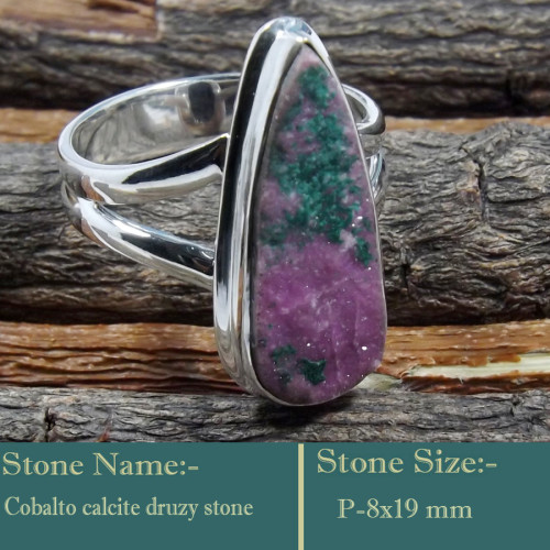 Cobalto Calcite Druzy A - PSR769-Gorgeous Cobalto Calcite Druzy Gemstone 925 Silver Ring