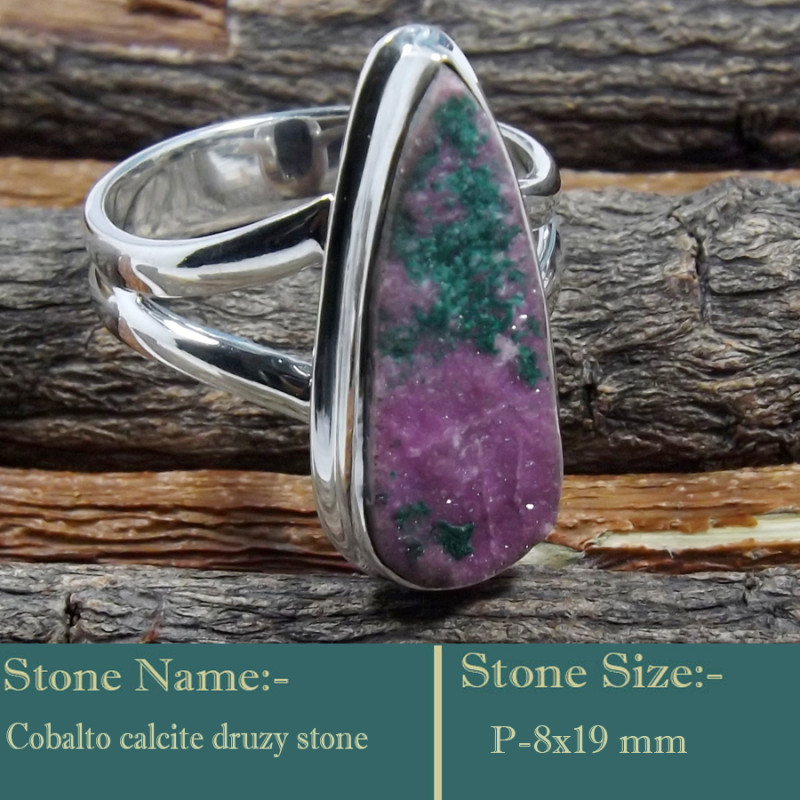 Cobalto Calcite Druzy A - PSR769-Gorgeous Cobalto Calcite Druzy Gemstone 925 Silver Ring