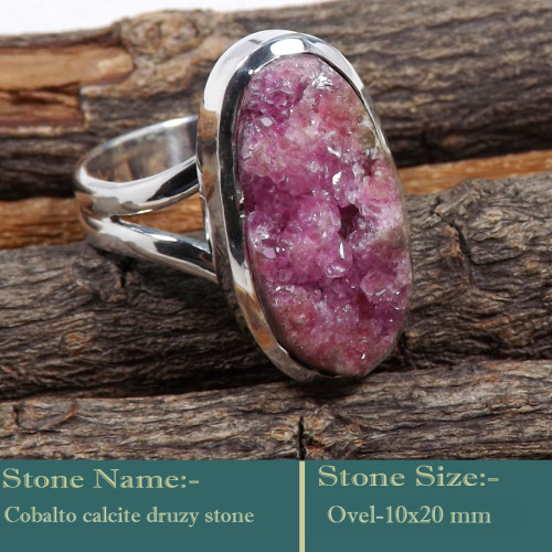Cobalto Calcite Druzy B - PSR769-Gorgeous Cobalto Calcite Druzy Gemstone 925 Silver Ring