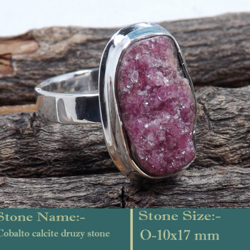Cobalto Calcite Druzy C - PSR769-Gorgeous Cobalto Calcite Druzy Gemstone 925 Silver Ring