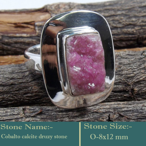 Cobalto Calcite Druzy D - PSR769-Gorgeous Cobalto Calcite Druzy Gemstone 925 Silver Ring