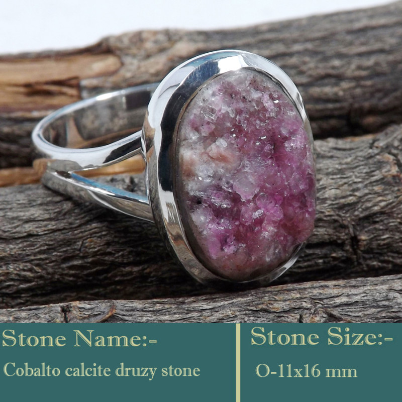 Cobalto Calcite Druzy E - PSR769-Gorgeous Cobalto Calcite Druzy Gemstone 925 Silver Ring