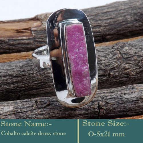 Cobalto Calcite Druzy G - PSR769-Gorgeous Cobalto Calcite Druzy Gemstone 925 Silver Ring