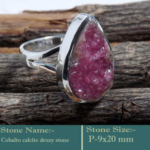 Cobalto Calcite Druzy I - PSR769-Gorgeous Cobalto Calcite Druzy Gemstone 925 Silver Ring