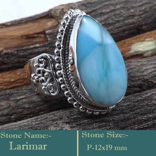Larimar Cab B - SDR594-Gorgeous Cab Gemstones 925 Sterling Silver Designer Ring