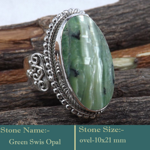 Green Swiss Opal Cab J - SDR594-Gorgeous Cab Gemstones 925 Sterling Silver Designer Ring