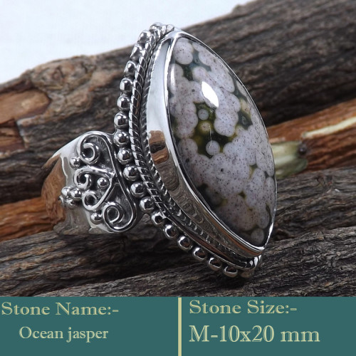 Ocean Jasper Cab L - SDR594-Gorgeous Cab Gemstones 925 Sterling Silver Designer Ring