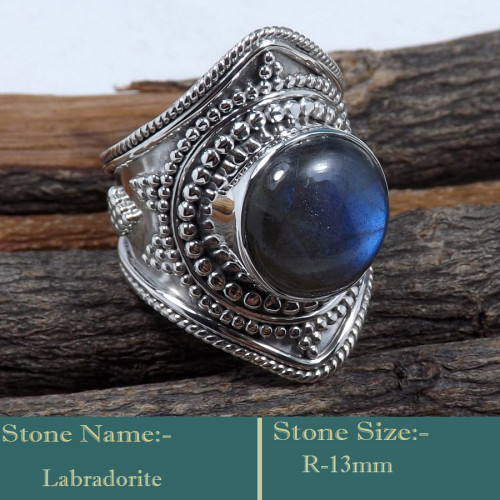 Labradorite Cab M - SDR593-Attractive 925 Sterling Silver Cab Gemstones Designer Rin