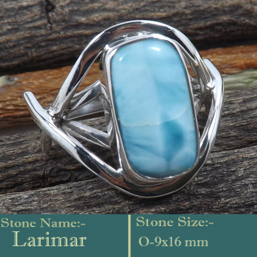 Larimar Cab A - RSS836-Gorgeous Handmade 925 Silver Cab Gemstones Solitaire Ring