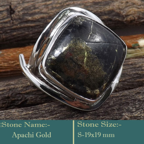 Apachi Gold Cab O - RSS836-Gorgeous Handmade 925 Silver Cab Gemstones Solitaire Ring