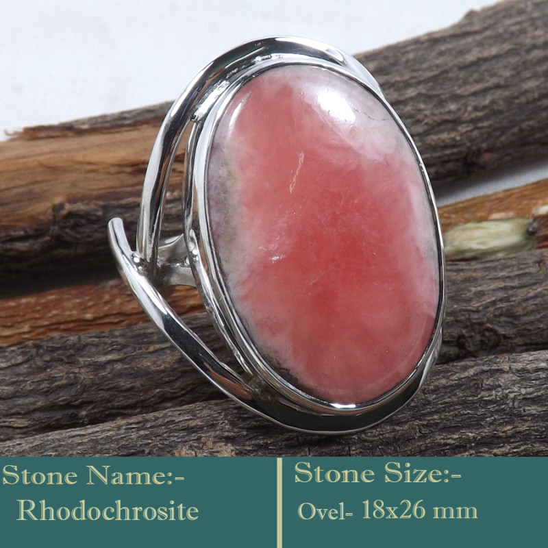 Rhodochrosite Cab H - RSS835-Amazing Cab Gemstones Wholesale 925 Silver Handmade Ring