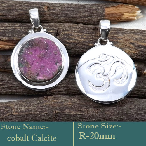 Colbat Calcite Druzy A - SD598-Wholesale Cut Gemstone 925 Silver Symbol of Om Design Pend