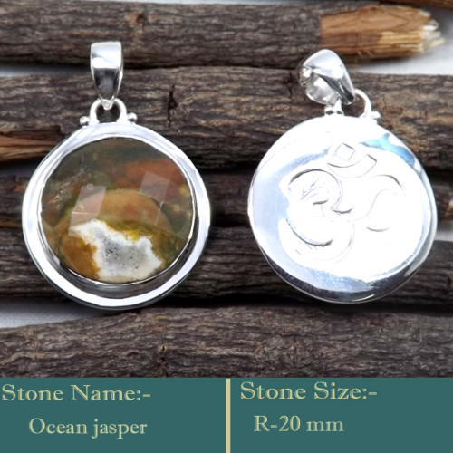 Ocean Jasper Cut D - SD598-Wholesale Cut Gemstone 925 Silver Symbol of Om Design Pend