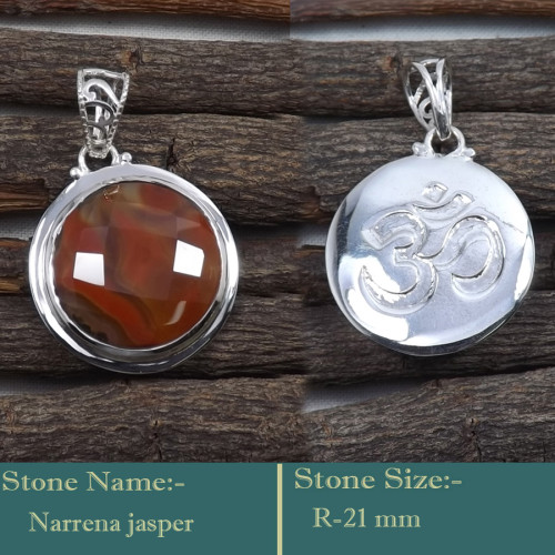 Narrena Jasper Cut E - SD598-Wholesale Cut Gemstone 925 Silver Symbol of Om Design Pend