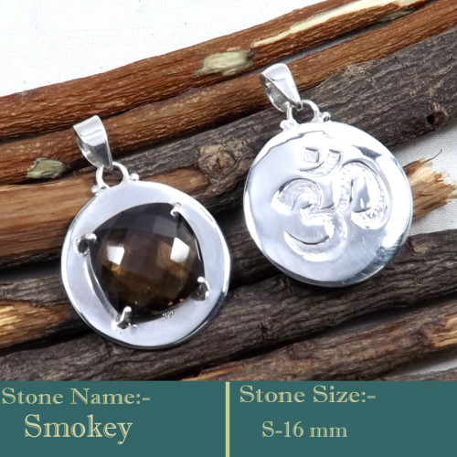 Smokey Cut K - SD598-Wholesale Cut Gemstone 925 Silver Symbol of Om Design Pend