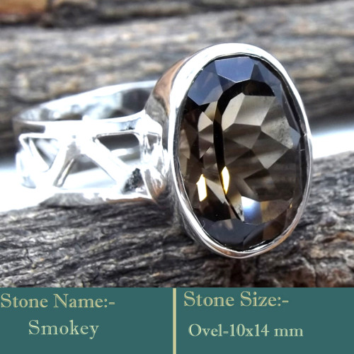 Smokey Cut A - SCR835-Awesome Look Handmade 925 Silver Cut Gemstone Rings