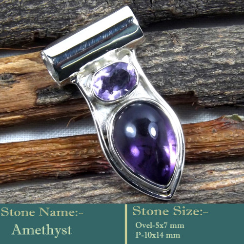 Amethyst Cab C - SD596-Fashionable Cab Gemstone 925 Sterling Silver Designer Pend