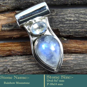 Rainbow Moonstone Cab F - SD596-Fashionable Cab Gemstone 925 Sterling Silver Designer Pend Rainbow Moonstone Cab F - SD596-Fashionable Cab Gemstone 925 Sterling Silver Designer Pend