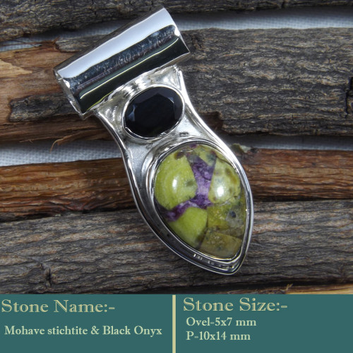Mohave Stichtite & Black Onyx Cab G - SD596-Fashionable Cab Gemstone 925 Sterling Silver Designer Pend