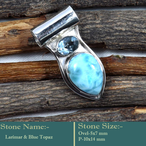 Larimar & Blue Topaz Cab H - SD596-Fashionable Cab Gemstone 925 Sterling Silver Designer Pend
