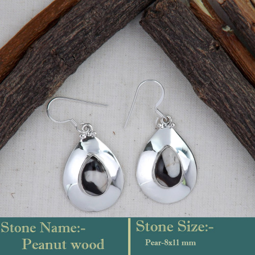 Peanut Wood Cab A - SDE741-925 Sterling Silver Gorgeous Look Semiprecious Gemstone H
