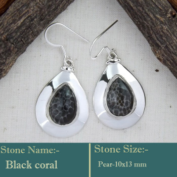 Black Coral Cab I - SDE741-925 Sterling Silver Gorgeous Look Semiprecious Gemstone H