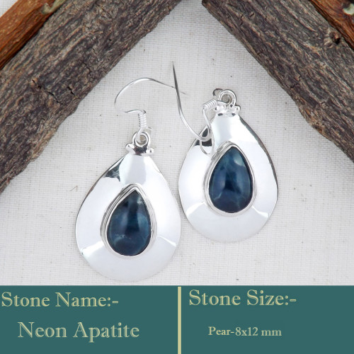 Neon Apatite Cab O - SDE741-925 Sterling Silver Gorgeous Look Semiprecious Gemstone H