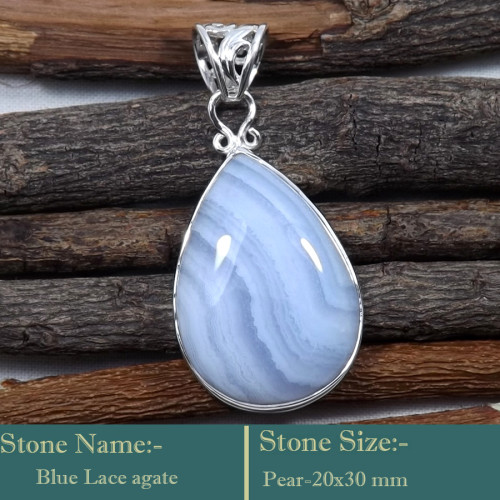 Blue lace Agate Cab E - ISP705-Lovely Design 925 Sterling Silver Cab Gemstone Wholesale