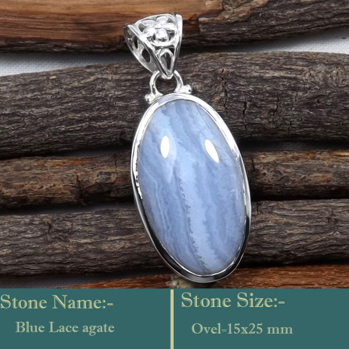 Blue Lace Agate Cab F - ISP705-Lovely Design 925 Sterling Silver Cab Gemstone Wholesale