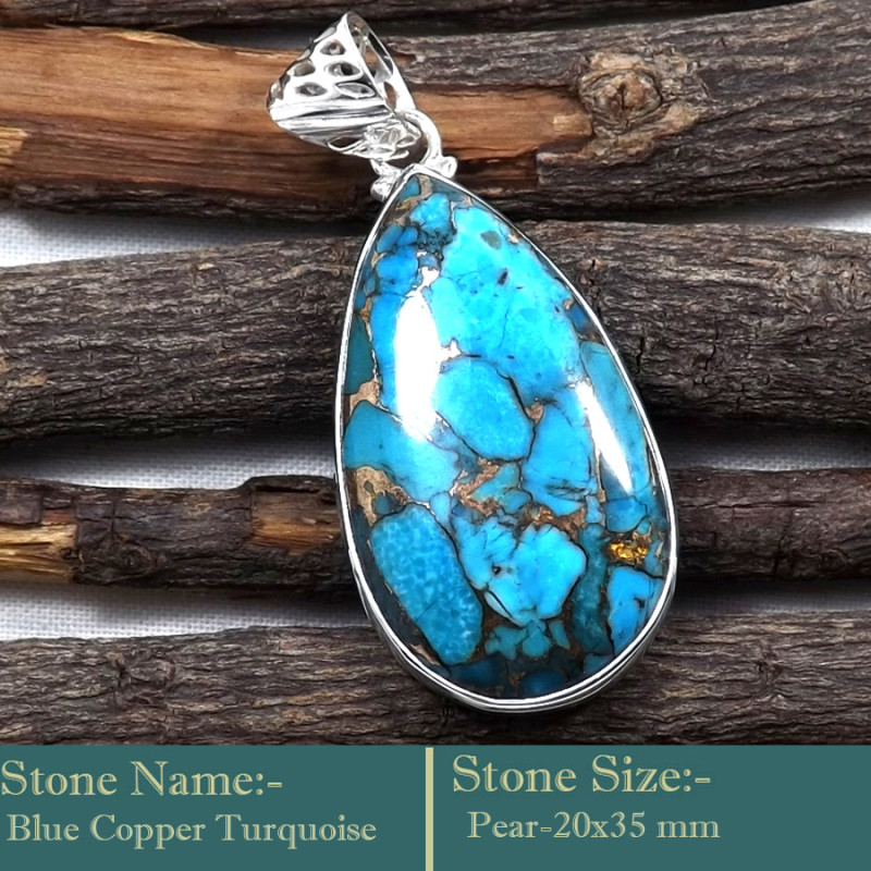 Blue Copper Turquoise Cab O - ISP705-Lovely Design 925 Sterling Silver Cab Gemstone Wholesale