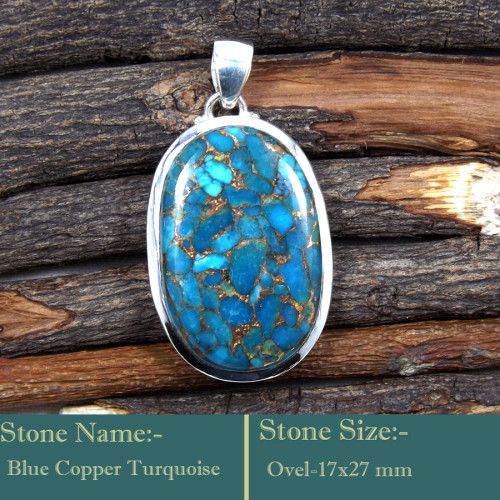 Blue Copper Turquoise Cab A - ISP704-Glorious Look Cab Gemstones 925 Sterling Silver Designer