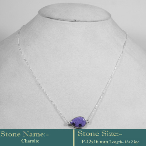 Charoite Cab L - BZN985-Awesome Collection 925 Sterling silver Bejal Necklace wit